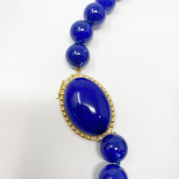 603 Vintage Lapis Lazuli Necklace, With A Lapis, Gold And Rhinestone Clasp - Picture 7 of 10
